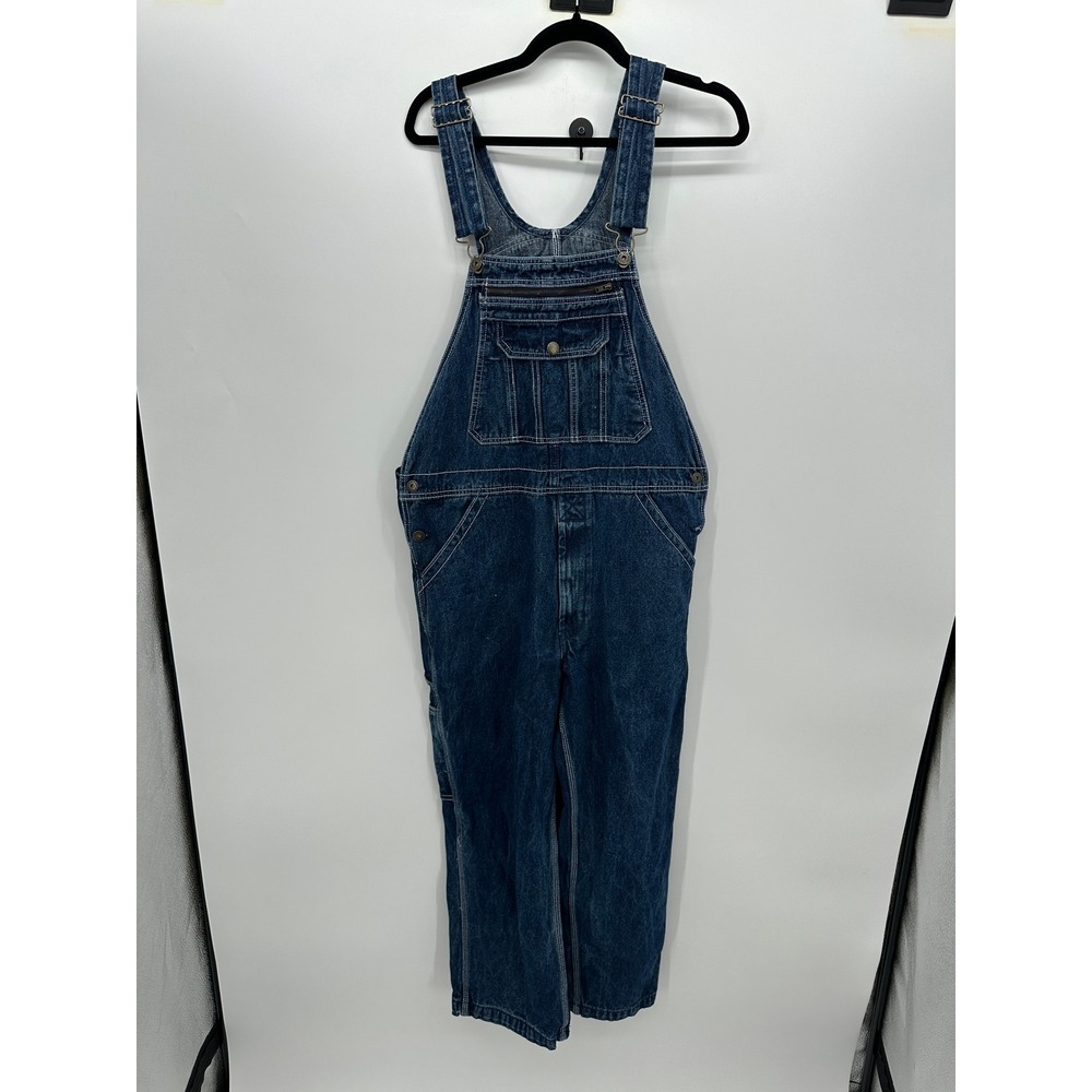 Real Work Mens Blue Denim Relaxed Fit Carpenter Bib Overalls 34W x 29L